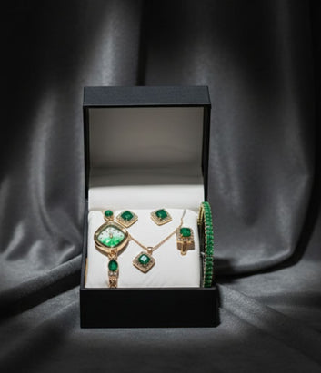 Chic Womens Digital Display Watch With Emerald Green Jewellery Stainless Steel Premium Quality For Daily Wear And Special Occasions