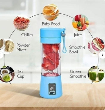 Rechargeable Portable Mini Juicer Blender – 6 Blades, 380ml Outdoor Juicing Cup Random Color