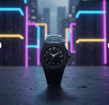 Black Arabic Aura Watch With Eastern Arabic Numerals And Date Elegant Durable Stylish Unique And Modern (Without Box)