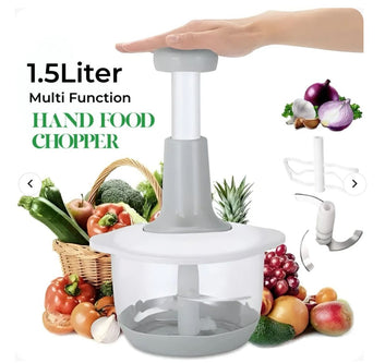 1.5L Manual Food Chopper – Speedy Hand Press Vegetable & Fruit Cutter - Plastic Body (Random Color)