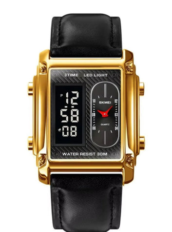 Original Skmei 1868 Boys New Style Design Famous Watch Digital Analog Mens Wrist Watches For Men Luxury Watch - Without Box - Black With Golden Case