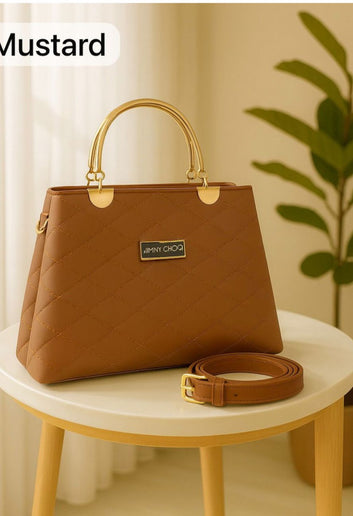 Premium Quilted Faux Leather Handbags With Golden Metal Handles - Elegant Shoulder Tote Collection (Black)